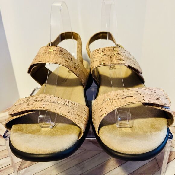 SAS Nudu Heel Strap Sandal Golden Cork Women 9.5 W Gold Metallic Comfort USA - Picture 6 of 9